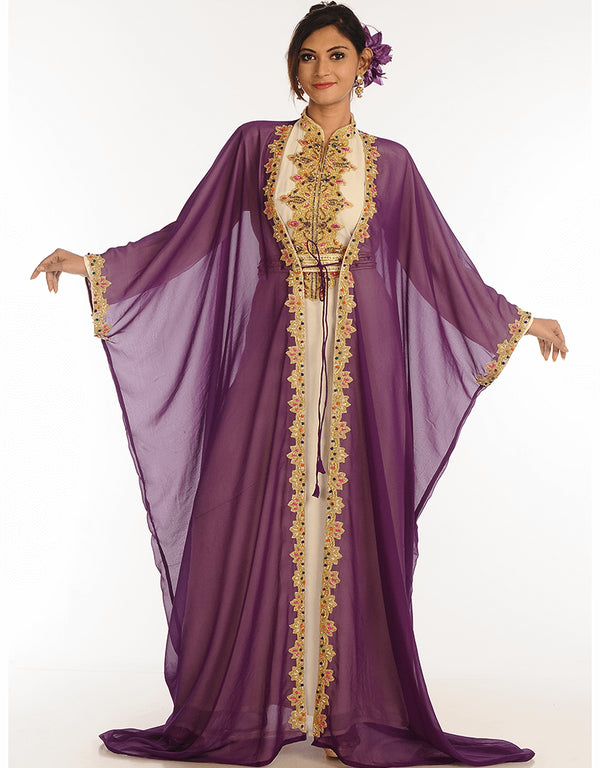 Women Multicolor Georgette Hand Zari Embroidery Kaftan